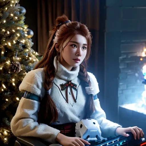 Prompt:  christmas , aloy with monster robotic machines , horizon zero dawn , 600K UHD