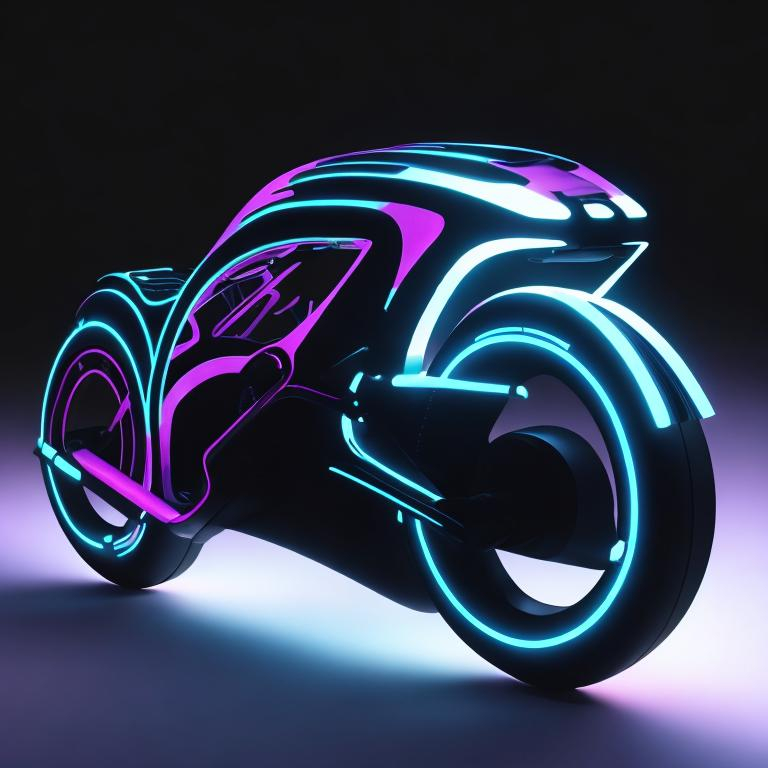 Prompt: 1 bike ultra-futurist design with neon light color pink holographic background  town