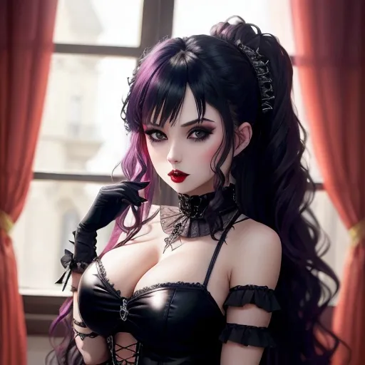 Prompt: a woman gothic , gothic rock outfit , hair gothic style , D Cup , 600k UHD 