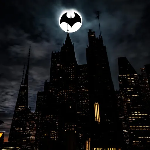 Prompt: gotham by night with batman 