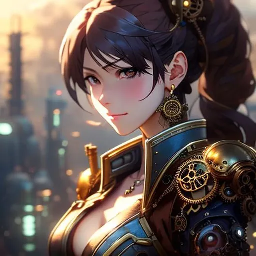 Prompt: women , brown big ponytail hair , eye with gears , steampunk outfit , light armor with big cleavage , steampunk contour earring , steampunk wing

Illustration by Makoto shinkai.

heavenly beauty, 128k, 50mm, f/1. 4, high detail, sharp focus, perfect anatomy, highly detailed, detailed and high quality background, oil painting, digital painting, Trending on artstation, UHD, 128K, quality, Big Eyes, artgerm, highest quality stylized character concept masterpiece, award winning digital 3d, hyper-realistic, intricate, 128K, UHD, HDR, image of a gorgeous, beautiful, dirty, highly detailed face, hyper-realistic facial features, cinematic 3D volumetric,   Full HD render + immense detail + dramatic lighting + well lit + fine | ultra - detailed realism, full body art, lighting, high - quality, engraved, ((photorealistic)), ((hyperrealistic))

