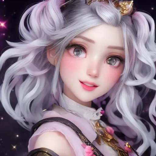 Prompt: Capture a precise, professional-grade in the highest possible quality photography of a magical girl with white hair She has white hair styled in two exquisite braid, ((black ombre white hair)), tied with kawaii hairpins. She have red eyes. She has a few freckles on her nose, and large, bright eyes. She is in an idol pose with magical girl costume. smiling to the camera heavenly beauty, 128k, 50mm, f/1. 4, high detail, sharp focus, perfect anatomy, highly detailed, detailed and high quality background, oil painting, digital painting, Trending on artstation, UHD, 128K, quality, Big Eyes, artgerm, highest quality stylized character concept masterpiece, award winning digital 3d, hyper-realistic, intricate, 128K, UHD, HDR, image of a gorgeous, beautiful, dirty, highly detailed face, hyper-realistic facial features, cinematic 3D volumetric, illustration by Marc Simonetti, Carne Griffiths, Conrad Roset, 3D anime girl, Full HD render + immense detail + dramatic lighting + well lit + fine | ultra - detailed realism, full body art, lighting, high - quality, engraved, ((photorealistic)), ((hyperrealistic)), ((perfect eyes)), ((perfect skin)), ((perfect hair)) highly detailed, detailed and high quality background, oil painting, digital painting, Trending on artstation , UHD, 128K, quality, Big Eyes, artgerm, highest quality stylized character concept masterpiece, award winning digital 3d, hyper-realistic, intricate, 128K, UHD, HDR, image of a gorgeous, beautiful, dirty, highly detailed face, hyper-realistic facial features, cinematic 3D volumetric