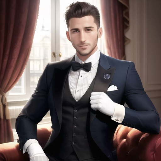 Prompt: 32 year old butler british (( londonian))  high ranking slim body