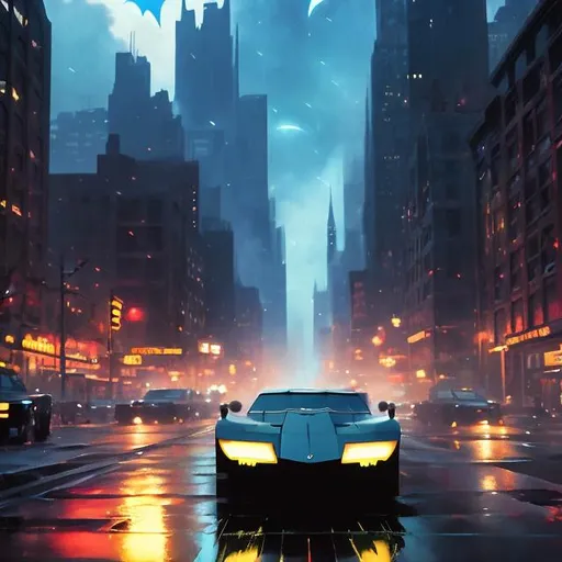Prompt: car , batmobile , batman animated series 1992, ultra-réalistic, Gotham backround , street of Gotham with skycraper
 
Illustration by Makoto shinkai.

heavenly beauty, 128k, 50mm, f/1. 4, high detail, sharp focus, highly detailed, detailed and high quality background, oil painting, digital painting, Trending on artstation, UHD, 128K, quality, artgerm, highest quality stylized concept masterpiece, award winning digital 3d, hyper-realistic, intricate, 128K, UHD, HDR, image of a gorgeous, beautiful, dirty, highly detailed , hyper-realistic  features, cinematic 3D volumetric, Full HD render + immense detail + dramatic lighting + well lit + fine | ultra - detailed realism, lighting, high - quality, engraved, ((photorealistic)), ((hyperrealistic))