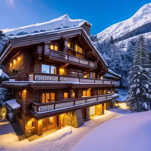 Prompt: Capture a precise, professional-grade in the highest possible quality photography chalet with a jacuzzi interior view cozy decor wall-mounted TV window with view of a snowy mountain