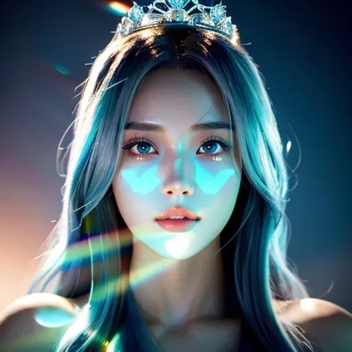 Prompt: A beautiful 18 ft tall 25 year old ((america)) light with cleavage ocean elemental  with light skin and a beautiful face. She has long white curve hair  She wears a beautiful slim blue dress. Big cup D , She has brightly glowing blue eyes and ocean droplet shaped pupils. She wears a blue tiara on her head. She has a blue powered. She is using blue water magic battle pose. Full body art. {{{{high quality art}}}} ((goddess)). Illustration. Concept art. Symmetrical face. Digital. Perfectly drawn. A cool background.beautiful intricate colored white hair, symmetrical, anime wide eyes, soft lighting, detailed face, by makoto shinkai, stanley artgerm lau, wlop, rossdraws, , looking into camera Heavenly beauty, 256k, 100cm, f/1. 10, high detail, sharp focus, perfect anatomy, highly detailed, detailed and high quality background, oil painting, digital painting, Trending on artstation, UHD, 128K, quality, Big Eyes, artgerm, highest quality stylized character concept masterpiece, award winning digital 3d, hyper-realistic, intricate, 256K, UHD, HDR, image of a gorgeous, beautiful, dirty, highly detailed face, hyper-realistic facial features, cinematic 4D volumetric,ultrarealistic, perfect face, ultrafuturistic background heavenly beauty, 256k, 100cm, f/1. 10, high detail, sharp focus, perfect anatomy, highly detailed, detailed and high quality background, digital painting, Trending on artstation, UHD, 128K, quality, Big Eyes, artgerm, highest quality stylized character concept masterpiece, award winning digital 4d, hyper-realistic, intricate, 256K, UHD, HDR, image of a gorgeous, beautiful, dirty, highly detailed face, hyper-realistic facial features, cinematic 4D volumetric, 4D anime girl, Full HD render + immense detail + dramatic lighting + well lit + fine | ultra - detailed realism, full body art, lighting, high - quality, engraved, ((photorealistic)), ((hyperrealistic))