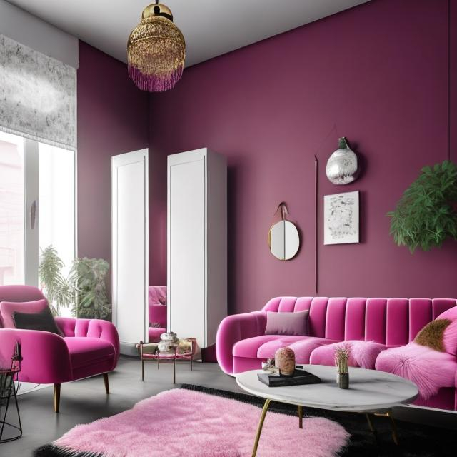 Prompt: 1 cozy armchair, pink, fluffy, in a living room with a black tiled floor, two windows with black hangings, walls with powder pink tapestry and gold designs, a natural wood wardrobe, a designer radiator, a designer chandelier with white feathers, a white carpet below a rectangular black designer living room coffee table, large flat screen TV on the walls with small designer storage unit below the TV on the floor, sound bars on either side small TV storage unit, bouquet of red roses in a black and white designer vase on the table

Illustration by Makoto shinkai.

heavenly beauty, 128k, 50mm, f/1. 4, high detail, sharp focus, perfect anatomy, highly detailed, detailed and high quality background, oil painting, digital painting, Trending on artstation, UHD, 128K, quality,  artgerm, highest quality stylized character concept masterpiece, award winning digital 3d, hyper-realistic, intricate, 128K, UHD, HDR, image of a gorgeous, beautiful, dirty, highly , hyper-realistic features, cinematic 3D volumetric,   Full HD render + immense detail + dramatic lighting + well lit + fine | ultra - detailed realism, lighting, high - quality, engraved, ((photorealistic)), ((hyperrealistic))