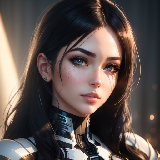 Prompt: Capture a precise, professional-grade picture in the highest possible quality photography of a white futuristic robot shaped like a female.

heavenly beauty, 128k, 50mm, f/1. 4, high detail, sharp focus, perfect anatomy, highly detailed, detailed and high quality background, oil painting, digital painting, Trending on artstation, UHD, 128K, quality, Big Eyes, artgerm, highest quality stylized character concept masterpiece, award winning digital 3d, hyper-realistic, intricate, 128K, UHD, HDR, image of a gorgeous, beautiful, dirty, highly detailed face, hyper-realistic facial features, cinematic 3D volumetric, illustration by Marc Simonetti, Carne Griffiths, Conrad Roset, 3D anime girl, Full HD render + immense detail + dramatic lighting + well lit + fine | ultra - detailed realism, full body art, lighting, high - quality, engraved, ((photorealistic)), ((hyperrealistic)), ((perfect eyes)), ((perfect skin)), ((perfect hair)), ((perfect shadow)), ((perfect light))