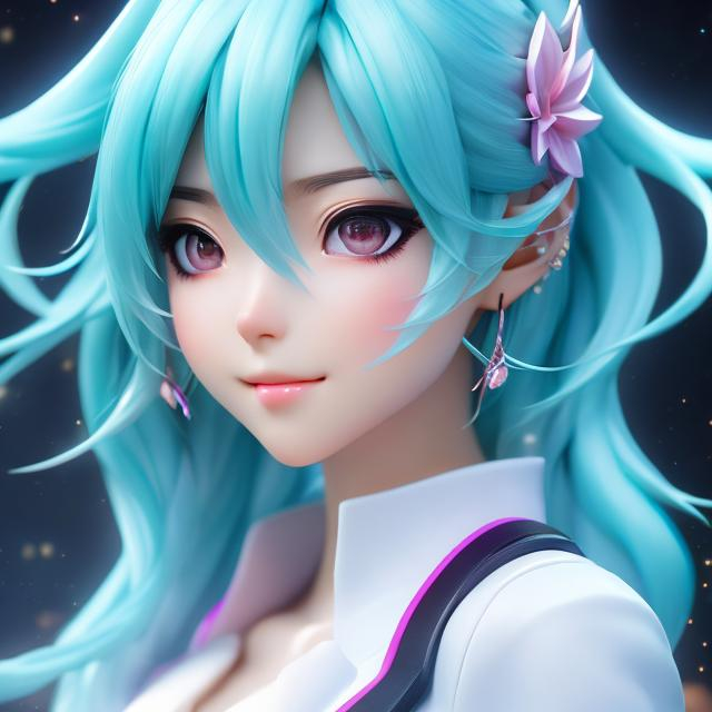 Prompt: woman , miku hatsune , sakura , real, ultrarealistic, perfect face, ultrafuturistic background

Illustration by Makoto shinkai.

heavenly beauty, 128k, 50mm, f/1. 4, high detail, sharp focus, perfect anatomy, highly detailed, detailed and high quality background, oil painting, digital painting, Trending on artstation, UHD, 128K, quality, Big Eyes, artgerm, highest quality stylized character concept masterpiece, award winning digital 3d, hyper-realistic, intricate, 128K, UHD, HDR, image of a gorgeous, beautiful, dirty, highly detailed face, hyper-realistic facial features, cinematic 3D volumetric,  3D anime girl, Full HD render + immense detail + dramatic lighting + well lit + fine | ultra - detailed realism, full body art, lighting, high - quality, engraved, ((photorealistic)), ((hyperrealistic))