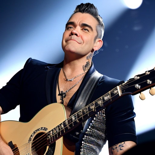 Prompt: robbie williams play guitar