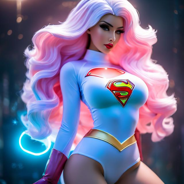 Prompt: Capture a precise, professional-grade in the highest possible quality photography woman bimbo superhero superherowear 
E cup 

heavenly beauty, 128k, 50mm, f/1. 4, high detail, sharp focus, perfect anatomy, highly detailed, detailed and high quality background, oil painting, digital painting, Trending on artstation, UHD, 128K, quality, Big Eyes, artgerm, highest quality stylized character concept masterpiece, award winning digital 3d, hyper-realistic, intricate, 128K, UHD, HDR, image of a gorgeous, beautiful, dirty, highly detailed face, hyper-realistic facial features, cinematic 3D volumetric, illustration by Marc Simonetti, Carne Griffiths, Conrad Roset, 3D anime girl, Full HD render + immense detail + dramatic lighting + well lit + fine | ultra - detailed realism, full body art, lighting, high - quality, engraved, ((photorealistic)), ((hyperrealistic)),  ((perfect eyes)), ((perfect skin)), ((perfect hair))