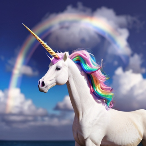 Prompt: real unicorn on rainbow
