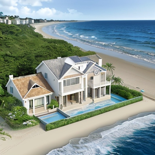 Prompt: house designer , sea , beach , water with waves