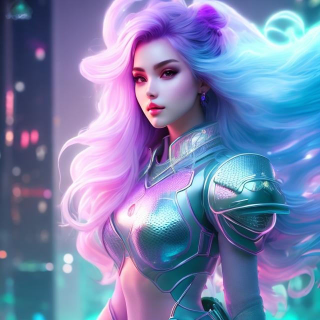 Prompt: women , white long hair , greenish-blue ,  light armor with big cleavage 

vaporwave aesthetic digital painting with neon purple lighting of a girl with long white hair , serious, wet hair, slim, fit, hdr, uhd, 8k, highly detailed, professional, vivid colors, punk rockmajestic , exuberant, on a beach, realistic, detailed, high fantasy, concept art, lush, vibrant, freckles. Galaxy Space. little girls at a party.

Illustration by Makoto shinkai.

heavenly beauty, 128k, 50mm, f/1. 4, high detail, sharp focus, perfect anatomy, highly detailed, detailed and high quality background, oil painting, digital painting, Trending on artstation, UHD, 128K, quality, Big Eyes, artgerm, highest quality stylized character concept masterpiece, award winning digital 3d, hyper-realistic, intricate, 128K, UHD, HDR, image of a gorgeous, beautiful, dirty, highly detailed face, hyper-realistic facial features, cinematic 3D volumetric,  3D anime girl, Full HD render + immense detail + dramatic lighting + well lit + fine | ultra - detailed realism, full body art, lighting, high - quality, engraved, ((photorealistic)), ((hyperrealistic))





