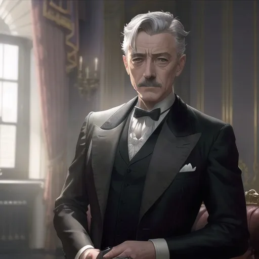 Prompt: a man old butler ((Alfred Pennyworth)) british (( londonian))  high ranking slim body