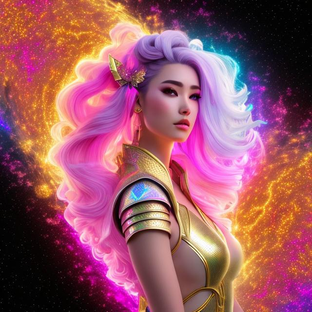 Prompt: women , light armor with big cleavage , lemon ponytail hair , gold  eye  , holographic outfit
, kitsune holographic tail , she as vivid hair

full color fractal Formula: z² + c + (z² + c) / (3z³ + c) background in voronoi sky and phoenix,  1little woman,(masterpiece, illustration, best quality:1.5), insanely beautiful black ice SKADI little woman, ice blue body painting, global illumination, finely detailed, beautiful defined detailed face, beautiful detailed eyes, beautiful detailed shading, highly Detailed body, finely detailed, (3_ice_crystal_halos), tilted halos, full body, body lightly covered with frost, frosty wild hair, ice elements, ice particles, snowy and icy atmosphere, , full body focus, beautifully detailed background, cinematic, 64K, UHD, by Li Yue

Illustration by Makoto shinkai.

heavenly beauty, 128k, 50mm, f/1. 4, high detail, sharp focus, perfect anatomy, highly detailed, detailed and high quality background, oil painting, digital painting, Trending on artstation, UHD, 128K, quality, Big Eyes, artgerm, highest quality stylized character concept masterpiece, award winning digital 3d, hyper-realistic, intricate, 128K, UHD, HDR, image of a gorgeous, beautiful, dirty, highly detailed face, hyper-realistic facial features, cinematic 3D volumetric,  3D anime girl, Full HD render + immense detail + dramatic lighting + well lit + fine | ultra - detailed realism, full body art, lighting, high - quality, engraved, ((photorealistic)), ((hyperrealistic))
