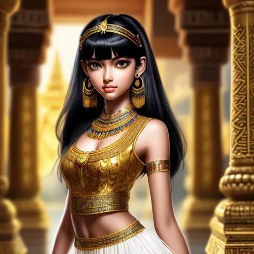 Prompt: Beautiful Cleopatra girl with dark skin black hair in a strait cut and big yellow eyes ,

Temple Architecture Backdrop background,

She wears a white dress


anime artwork with a realistic style, featuring detailed textures, lifelike shading, and accurate proportions,
 

16k, UHD, HDR10, 16K, ((Masterpiece)) , Absurdres,