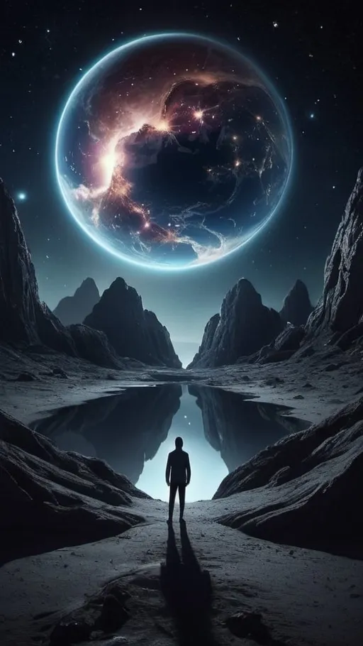 Prompt: The world outside the earth the cosmos that  ahuman brain cant comprehend so awesome as well mysterious and lovely as well as frightening but the scene that no one has.ever seen