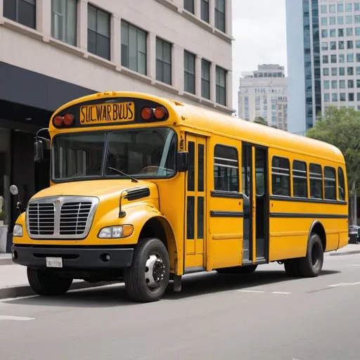 Prompt: create a yellow bus without a schedule for workers, smaller

