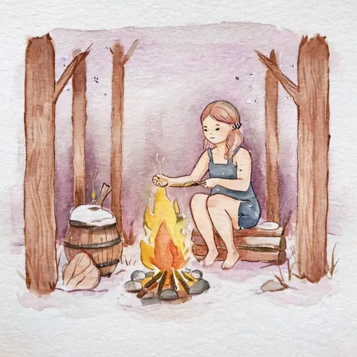 Prompt: Finnish girl stoking the sauna fire