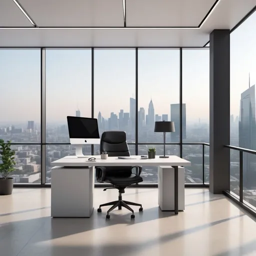 Prompt: High-quality, 4k zoom virtual background of a modern office, minimalistic design, sleek furniture, panoramic city view, natural lighting, professional ambiance, crisp and clean, Zoom virtual background, office setting, modern design, sleek furniture, city view, natural lighting, professional ambiance