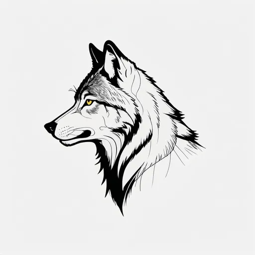 Prompt: (wolf face from the side, without neck), professional, simple, minimalistic illustration, clean lines without shadows and details, white and black and yellow tones, clear contrast, modern, transparent background, vector art, cute and friendly face, can be used as a logo for a texter, clean vector lines, minimalist design, sleek and contemporary, crisp and clear edges, aesthetically simple