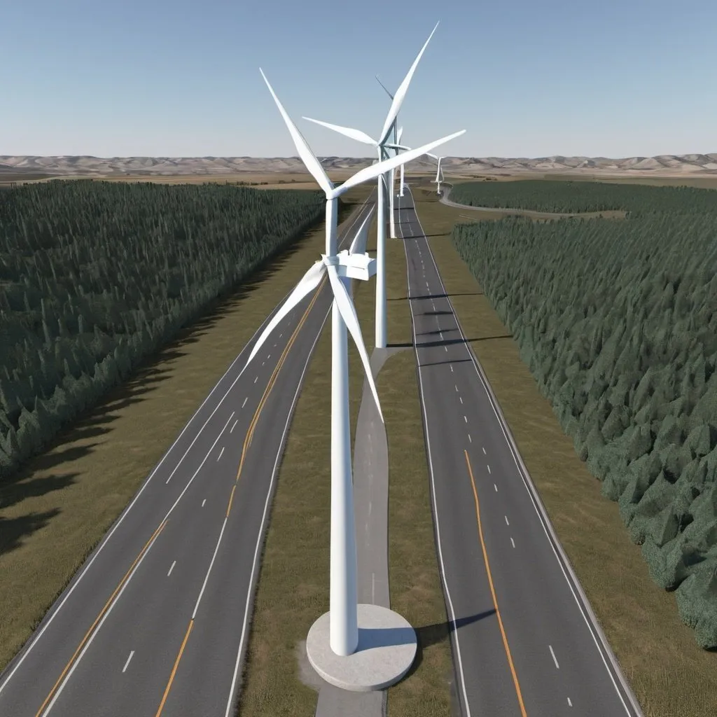 Prompt: wind turbine on highway 3d model