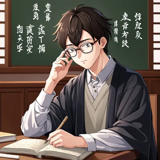 Prompt: A boy, philosophy student, glasses, Chinese, 