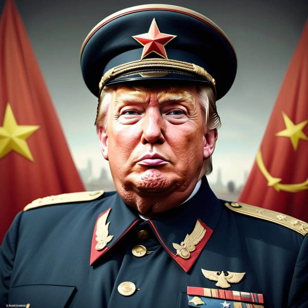 Prompt: create an image of Donald trump looking fat and old in a 
soviet era uniform