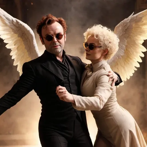 Prompt: Crowley dancing with aziraphale 
