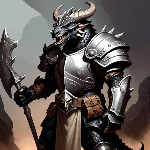 Prompt: Dungeons and Dragons, black dragonborn, paladin, scars, big horns