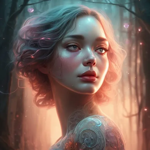 Prompt: harmonious, elegant, woman, aura, soul, Christina Hendricks, Heavenly fantasy celestial bioluminescent prismatic opaline crystal lightning tree, Illustration, Beautiful, Detailed, Intricate, Painting, Vibrant, Design, Landscape, Cinematic, Photorealistic, 4k, 8k, World, Forest, Artstation, Wlop, Melancholic, Cyberpunk, Magical, SunsetCloseup face portrait of a {person}, smooth soft skin, big dreamy eyes, beautiful intricate colored hair, symmetrical, anime wide eyes, concept art, digital painting, looking into camera 