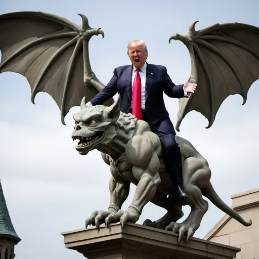 Prompt: Donald Trump riding a gargoyle 