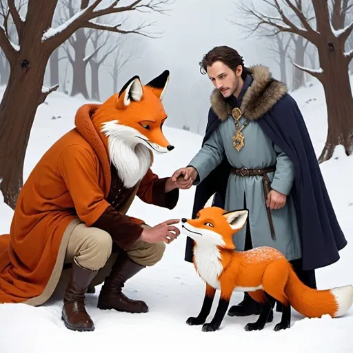 Prompt: the king of snow is peting a fox but the fox bits him so the kings son ender  comes to help his dad he brings him to the doctor and he gets asepsis and sonner or later he is going to die.