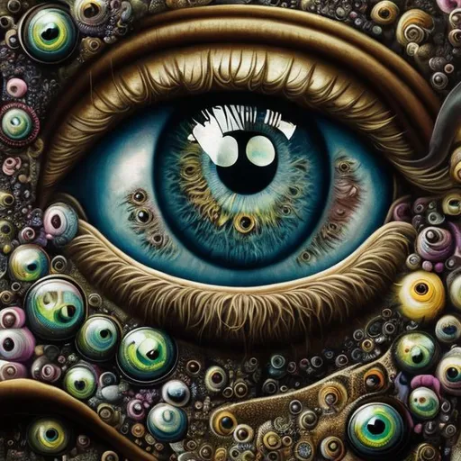 Prompt: Percolated Waterfall Cyclops Eyeballs Muted Flowers, Surreal, Artwork, Highly detailed, Concept art, Surrealism, Surreal art, Salvador Dali, Fantasy, Artstation by Sill Scaroni, vivid colors, Gold flowers