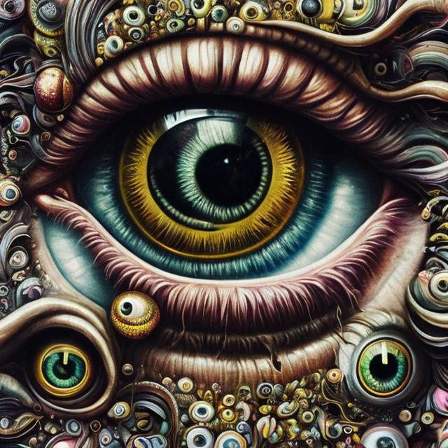 Prompt: Percolated Waterfall Cyclops Eyeballs Muted Flowers, Surreal, Artwork, Highly detailed, Concept art, Surrealism, Surreal art, Salvador Dali, Fantasy, Artstation by Sill Scaroni, vivid colors, Gold flowers