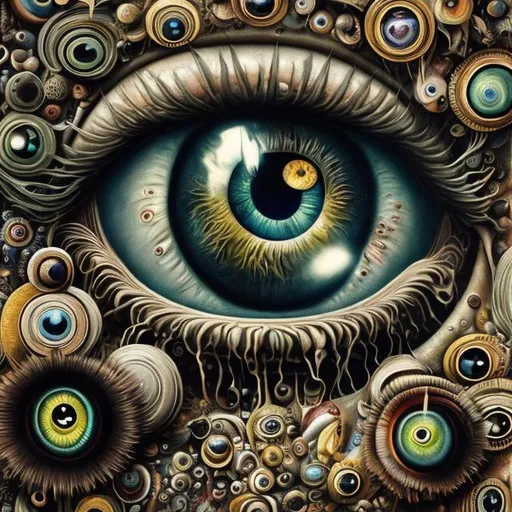 Prompt: Percolated Waterfall Cyclops Eyeballs Muted Flowers, Surreal, Artwork, Highly detailed, Concept art, Surrealism, Surreal art, Salvador Dali, Fantasy, Artstation by Sill Scaroni, vivid colors, Gold details