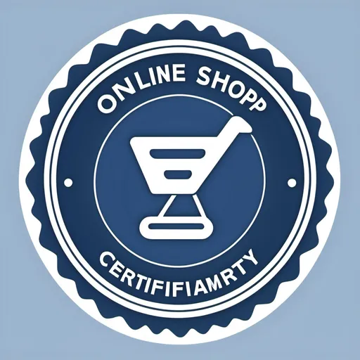 Prompt: Logo "Online shop certify by Carrier 
 " Blue and White Color with Check mark