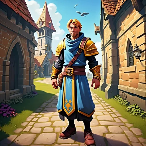 Prompt: Detailed digital artwork of a nostalgic Old School Runescape character, low poly art style, iconic locations and characters, dynamic in-game action, high quality, low poly art, nostalgic, vibrant colors, detailed characters, iconic locations, dynamic action, atmospheric lighting