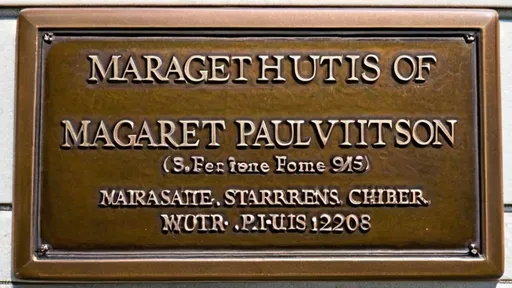 Prompt: A rectangular historical bronze marker bearing the names of "Margaret Parker Hutson" and "Paul Voitier"