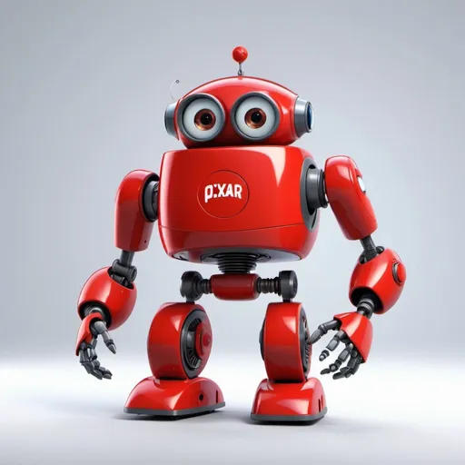 Prompt: Pixar robot character, colorful, happy expression, high quality, Pixar style, bright colors, joyful lighting. In the colour red