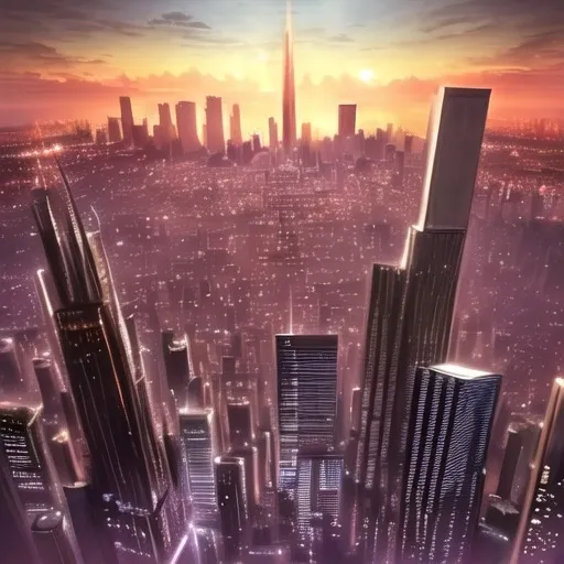 Prompt: city skyline at dusk, (impressive skyscrapers), fading sunlight, subtle silhouettes of buildings, warm ambiance, reflective windows catching the last light, deepening shadows, (high-quality, ultra-detailed), peaceful atmosphere, blend of architectural styles, twinkling city lights beginning to emerge, magnificent backdrop of a serene sky, cinematic beauty.