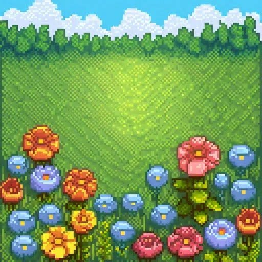 Prompt: (vibrant field of colorful flowers), (sunlit), lush green grass, soft breeze, blue sky with fluffy clouds, joyful ambiance, diverse blooms with bright hues, nature's harmony, peaceful scenery, perfect for spring, high detail, ultra-detailed, HD.