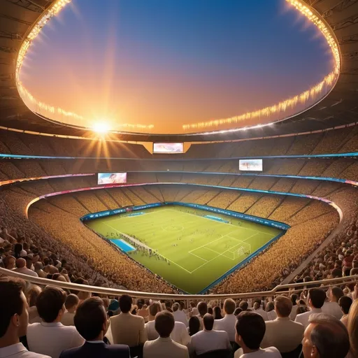 Prompt: Ein Fußballstadion wo 85.555 Personen rein Passen 5.000 Stehplätze und 70.555 Sitzplätze und 10.000 VIP Plätze von oben