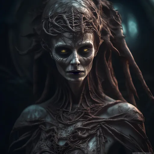 Prompt: goddess of necromancy, fantasy; Photograph Taken on Nikon D750, Intricate, Elegant, Digital Illustration, Hyper-Realistic, Hyper-Detailed, 16k, no watermarks, no signature, symmetrical face, smooth, sharp focus fantasycore Photorealism, lifelike, amazing depth, glowing, serene, ominous, moody <mymodel>