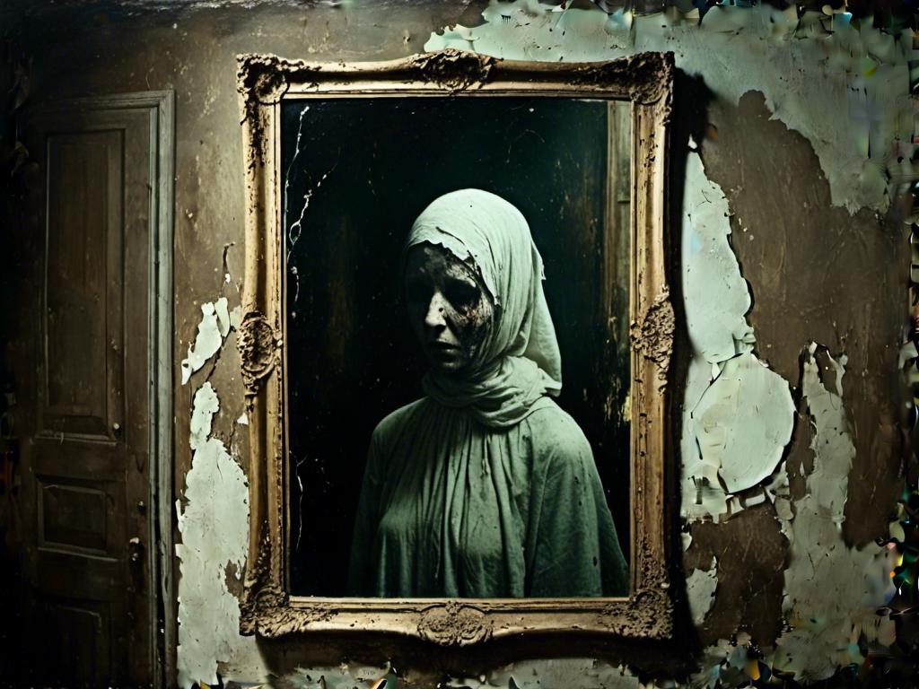 Prompt: distorted ghostly woman, seen in a reflection, old home, dark <mymodel>