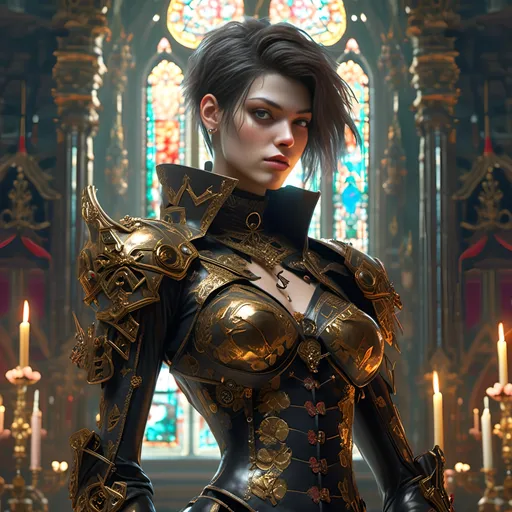 Prompt: <mymodel>Lady Alcina Dimitrescu from Resident Evil wearing massive gothic armor with extremely detailed golden ornaments while a glowing cross stands in the Background - stunning and colorful artwork inspired by the style of Kim Hyung Tae ::5 highly stylized and artistic, with a strong emphasis on character design and visual impact, featuring unique and interesting poses and facial expressions ::4 vivid and dynamic, with a strong sense of motion and energy, featuring bold colors and interesting backgrounds ::3 highly imaginative and visually striking, with interesting lighting and shading, featuring iconic and unforgettable imagery ::3 no overly simplistic or generic designs. ::-2 --ar 9:16 --quality 2 --style expressive --niji 6