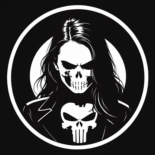 Prompt: logo of a girl wearing punisher