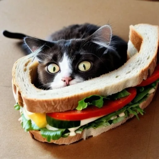 Prompt: Cat in a sandwich