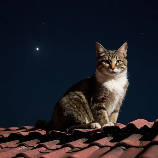 Prompt: Cat on roof at night